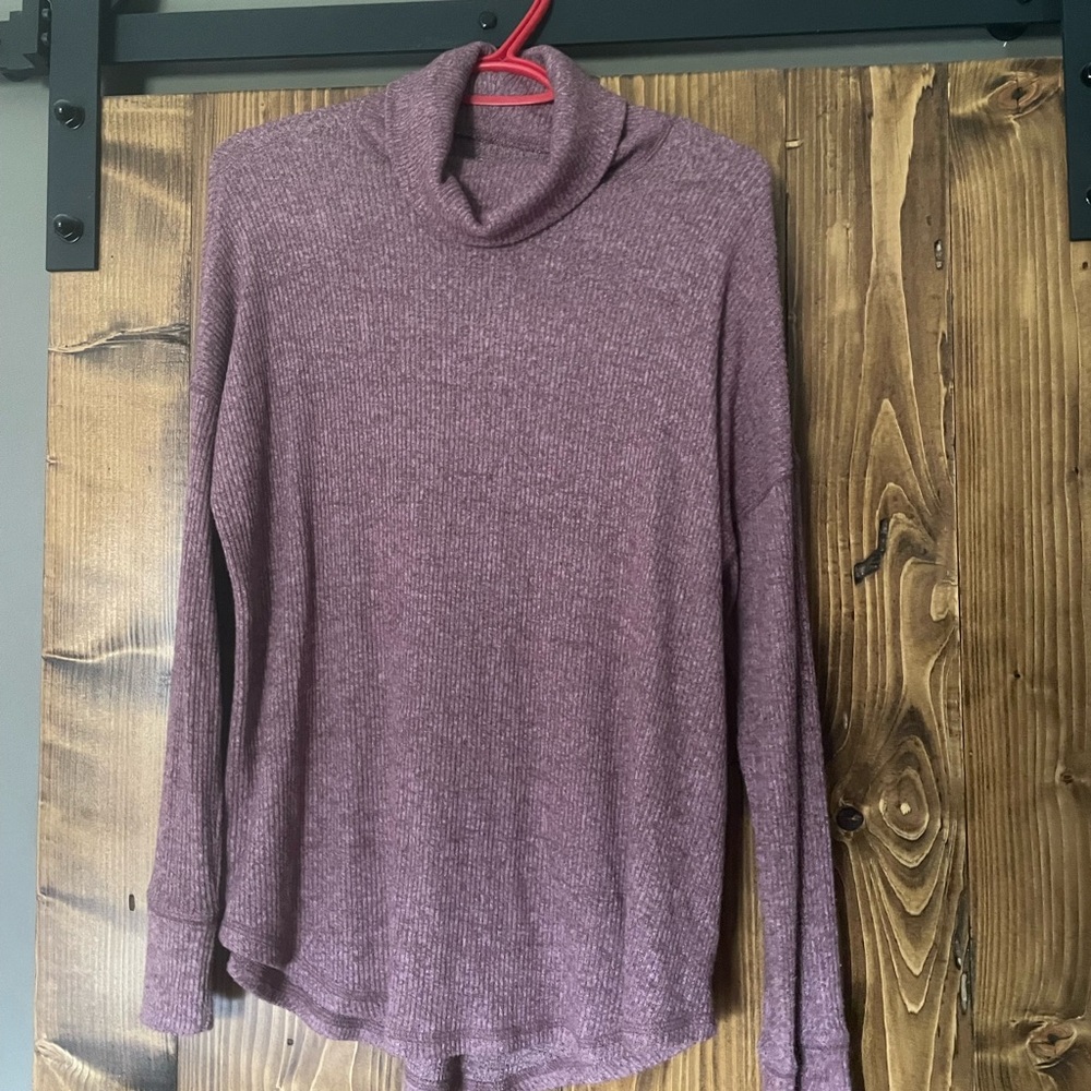 American Eagle Outfitters Mauve Ribbed Turtleneck Long Sleeve Top